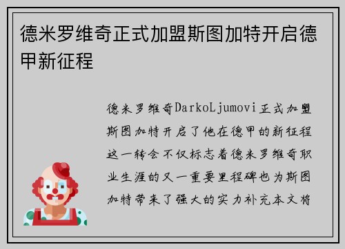 德米罗维奇正式加盟斯图加特开启德甲新征程 德米罗维奇正式加盟斯图加特开启德甲新征程
